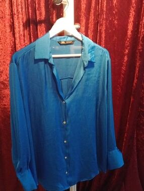 Zara Teal Blue Long-Sleeve Button-Down Shirt